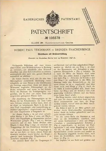 Original Patentschrift - R. Teichmann in Dresden - Trachenberge , 1898 , drehbarer Christbaum , Weihnachtsbaum !!!