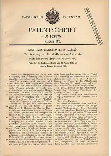 Original Patentschrift - N. Radulovits in Agram , Zagreb , 1905 , Herstellung von Natureis , Eis , Kunsteis !!!