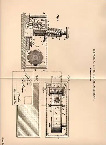 Original Patentschrift - Energie GmbH in Charlottenburg , 1900 , Aufkleber für Inventar , Marken !!!