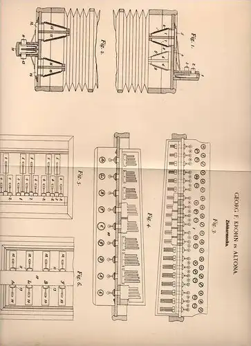 Original Patentschrift -G. Krohn in Altona , 1900 , Zieharmonika , Akkordeon !!!