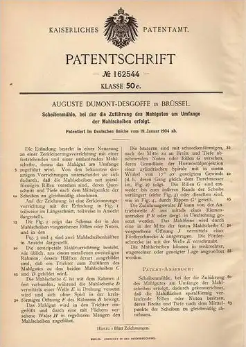 Original Patentschrift - A. Dumont - Desgoffe in Brüssel , 1904 , Scheibenmühle , Mühle , Windmühle !!!