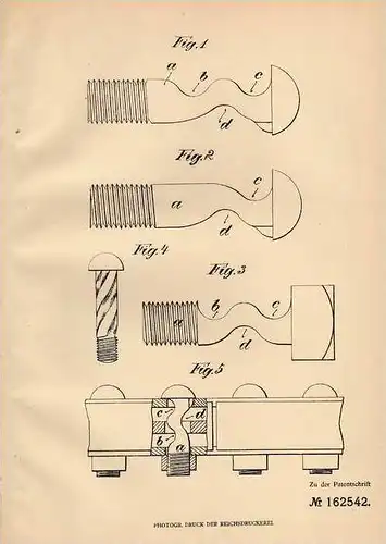 Original Patentschrift - J. Carr in Cheltenham und Exeter , 1904 , Federnder Bolzen , Schraube !!!