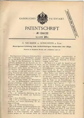 Original Patentschrift - E. Neumann in Königstein a. Elbe , 1900 , Anzeiger für Bahnhof , Station , Eisenbahn !!!