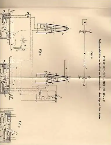 Original Patentschrift - P. Reniche in Mülhausen i.E., 1900 , Sicherheitseinrichtung gegen Unfälle mit Eisenbahn !!!