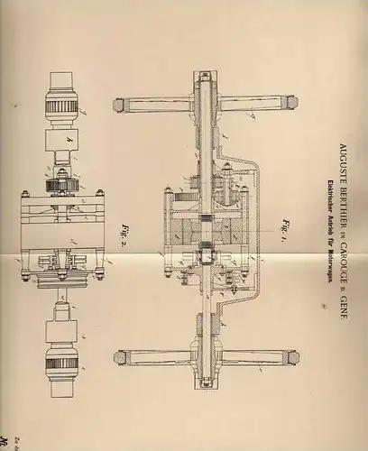 Original Patentschrift - A. Berthier in Carouge b. Genf , 1899 , Antrieb für Motorwagen , Automobile !!!