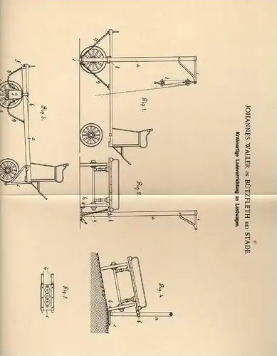 Original Patentschrift - J. Waller in Bützfleth b. Stade , 1900 , Kran für Lastwagen !!!