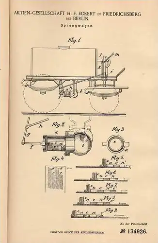 Original Patentschrift - H. Eckert AG in Friedrichsberg b. Berlin , 1901 , Sprengwagen , Wasserwagen !!!