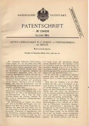 Original Patentschrift - H. Eckert AG in Friedrichsberg b. Berlin , 1901 , Sprengwagen , Wasserwagen !!!