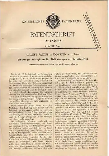Original Patentschrift - A. Fuchs in Dorsten a.d. Lippe , 1899 , Schlagbaum für Tiefbohrung , Erdbohrung !!!
