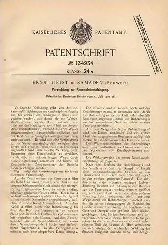 Original Patentschrift - E. Geist in Samaden / Samedan , 1900 , Apparat zur Rauchniederschlagung !!!