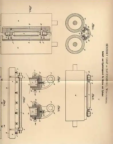 Original Patentschrift - B. Graf in Ravensburg , Württemb., 1899 , Schleif- und Egalisierapparat für Walzenmühlen !!!