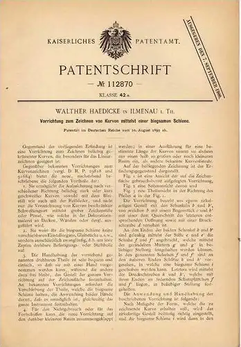 Original Patentschrift - W. Haedicke in Ilmenau i. Th., 1899 , Zeichengerät für Kurven , Zeichnen , Architekur !!!