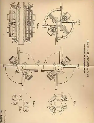Original Patentschrift - H. de Chardonnet in Paris , 1899 , Motor mit schwingenden Kolben , Kraftmaschine !!!