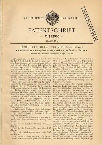 Original Patentschrift - E. Guerrier in Colombes , Seine , 1899 , Dampfmaschine !!!