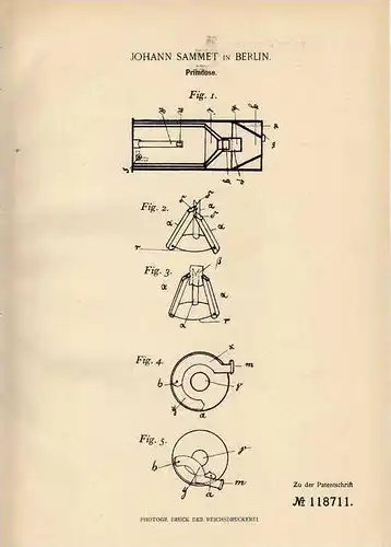 Original Patentschrift - J. Sammet in Berlin , 1899 , Primdose , Tabakdose , Prim , Tabak!!!