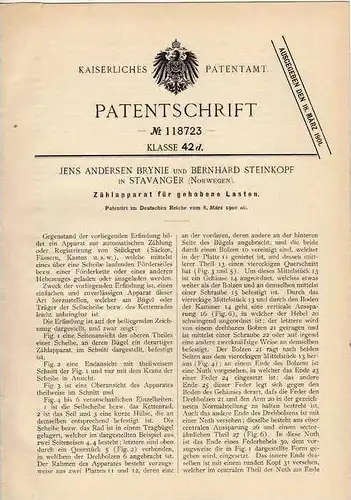 Original Patentschrift - J. Brynie in Stavanger , 1900 , Zählapparat für Lasten !!!