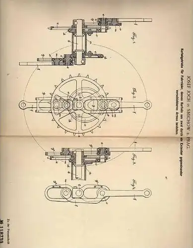 Original Patentschrift - J. Koch in Smichow b. Prag , 1900 , Kurbelgetriebe für Fahrräder , Fahrrad !!!