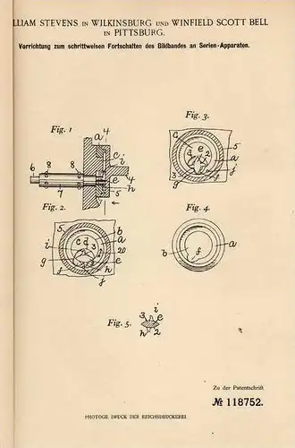 Original Patentschrift - W. Stevens in Wilkinsburg und Pittsburg , 1899 , Bildband an Serien - Apparaten !!!