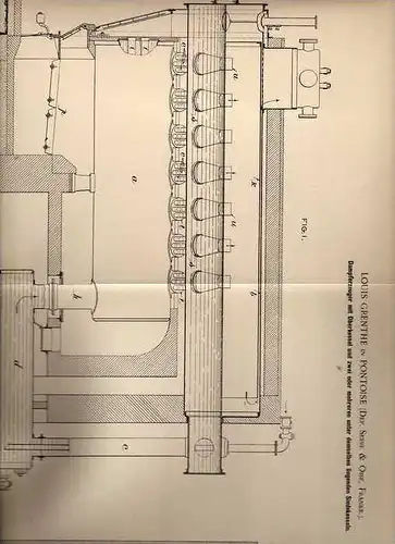 Original Patentschrift - L. Grenthe in Pontoise , Seine , 1899 , Dampferzeuger mit Oberkessel !!!