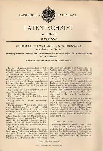 Original Patentschrift - W. Waldron in New Brunswick , 1899 , Streich- und Färbemaschine , Maler , Malerei !!!