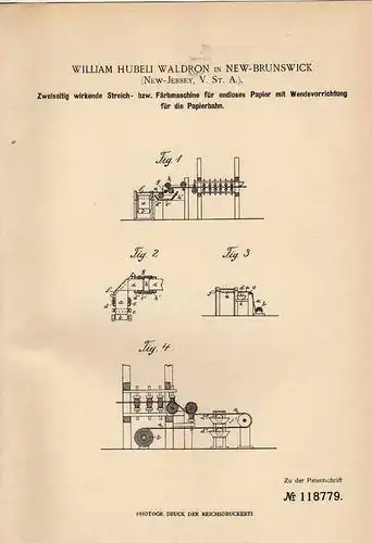 Original Patentschrift - W. Waldron in New Brunswick , 1899 , Streich- und Färbemaschine , Maler , Malerei !!!