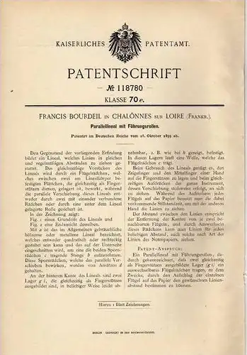 Original Patentschrift - F. Bourdeil in Chalonnes sur Loire , 1899 , Parallellineal , Lineal !!!