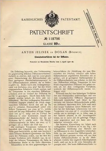 Original Patentschrift - A. Jelinek in Doxan , 1900 , Maschverfahren , Maische , Diffusion !!!