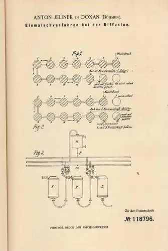 Original Patentschrift - A. Jelinek in Doxan , 1900 , Maschverfahren , Maische , Diffusion !!!