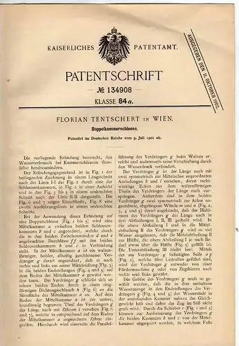 Original Patentschrift - F. Tentschert in Wien , 1901 , Schleuse , Doppelkammerschleuse !!!