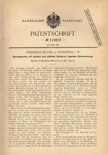 Original Patentschrift - F. Pistor in Osterfeld i.W. , 1899 , Schrämmaschine !!!