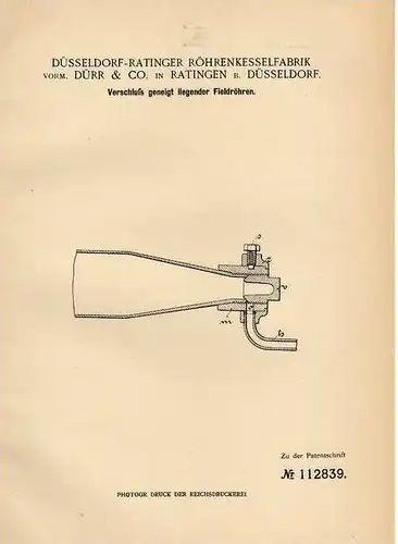 Original Patentschrift - Röhrenkesselfabrik in Ratingen b. Düsseldorf , 1899 , Fieldröhren , Rohre , Röhren !!!