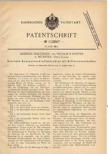 Original Patentschrift - N. Kiefer in Münster i. Elsass , 1899 , Viertakt - Explosionskraftmaschine , Motor !!!