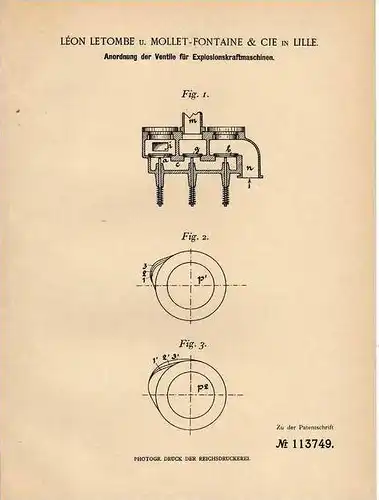 Original Patentschrift - Fontaine & Cie in Lille , 1900 , Ventile für Explosionskraftmaschinen !!!