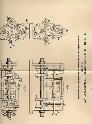 Original Patentschrift - Deutsche Cigarren - Maschinen AG in Berlin , 1898 , Cigarrenwickel- und Rollmaschine , Cigarre