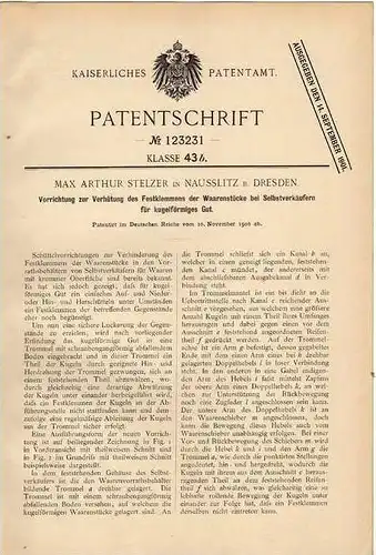 Original Patentschrift - M. Stelzer in Nausslitz b. Dresden , 1900 , Selbstverkäufer , Verkaufsapparat !!!