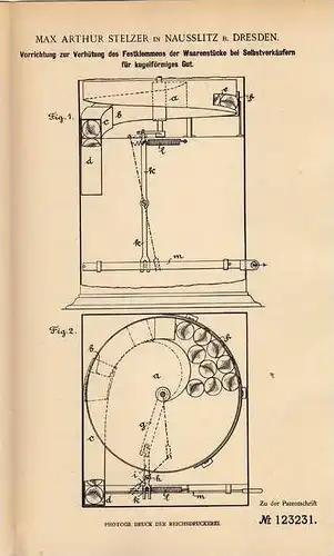 Original Patentschrift - M. Stelzer in Nausslitz b. Dresden , 1900 , Selbstverkäufer , Verkaufsapparat !!!