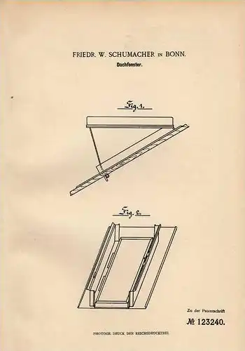 Original Patentschrift - Dachfenster , Dach , 1900 , F. Schumacher in Bonn , Dachdecker , Fenster !!!