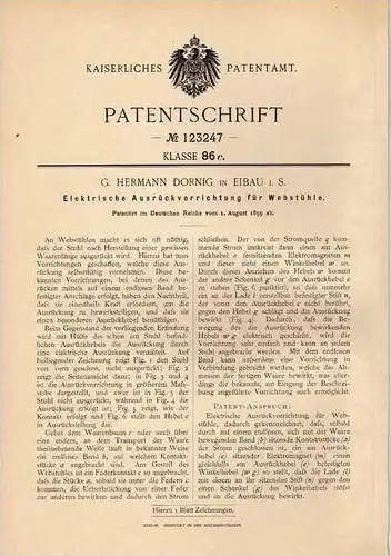 Original Patentschrift - G. Dornig in Eibau i.S., 1899 , elektr. Ausrücker für Webstuhl , Weberei , Weber !!!
