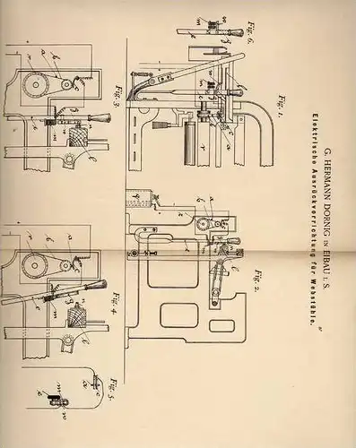 Original Patentschrift - G. Dornig in Eibau i.S., 1899 , elektr. Ausrücker für Webstuhl , Weberei , Weber !!!