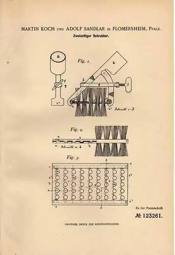 Original Patentschrift - A. Sandler in Flomersheim , Pfalz , 1901 , Zweiseitiger Schrubber !!!