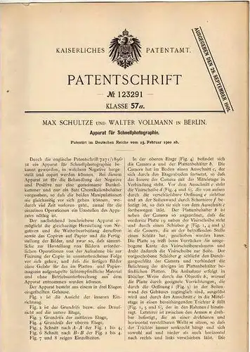 Original Patentschrift - Apparat für Schnellphotographie , Photoapparat , 1900 , M. Schultze in Berlin , Camera , Kamera