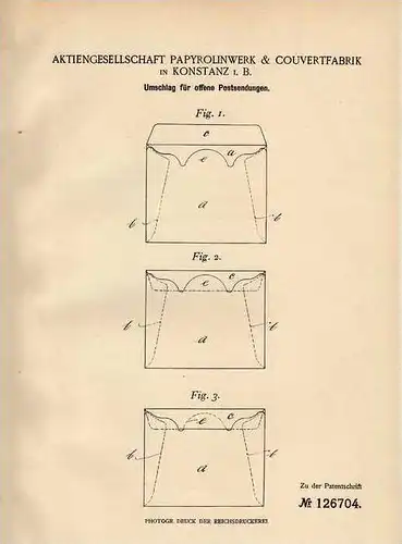 Original Patentschrift - Couvertfabrik in Konstanz , 1901 , Umschlag für Post , Buerau !!!