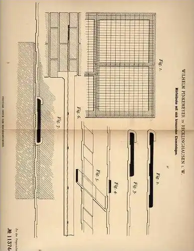 Original Patentschrift - W. Pinkemeyer in Recklinghausen i.W. ,1898, Mörteldecke mit Einlagen , Statik , Maurer , Bau !