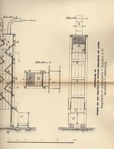 Original Patentschrift - F. Garvens in Badenstedt b. Hannover , 1884 , Apparat zum Trocknen von Zuckerrüben , Rübe !!!