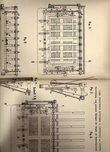 Original Patentschrift - C. Günther in Lindenau b. Leipzig , 1884 , Apparat für Schnellpressen , Presse !!!