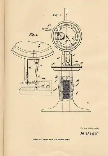Original Patentschrift - C. Rodé in La Chaux de Fonds , 1906 , Meßinstrument für Achsen !!!