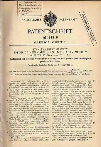 Original Patentschrift - F. Abel in Buffalo , USA , 1906 , Brutapparat , Brüten , Farm !!!