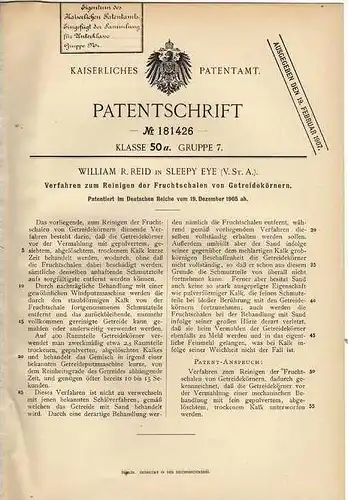 Original Patentschrift - W. Reid in Sleepy Eye , 1905 , Reinigung von Getreide , Agrar !!!