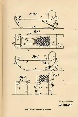 Original Patentschrift - J. Rieger in Donaueschingen , 1906 , Schlitten !!!