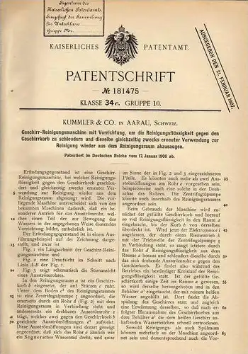 Original Patentschrift - Kummler & Co in Aarau , 1906 , Geschirr - Reinigungsmaschine , Geschirrspüler !!!